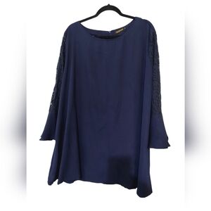 Reborn Plus Long Tunic Navy Blue Lace Bell Sleeves size 3x Modest Old Money